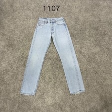 Vintage 90 USA Levi 501 Jeans Actual 28x30 Light Wash Blue Distressed Repair
