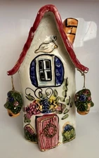 2001 Blue Sky Clay Works Heather Goldminc Bird House Tea Light Candle Holder