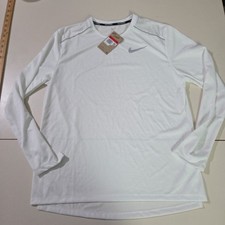 Nike Dri-Fit Miler Long-Sleeve Running Top Shirt Men Size L - AJ7568 White W2 