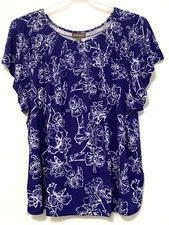 Style & Co Womens Size XXL Blue Iris Round Neck Smock Knit Pleat Short Sleeve