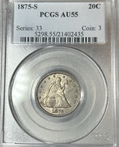 1875-S Twenty Cent Piece 20c - PCGS AU55 Beautiful Lustrous Coin
