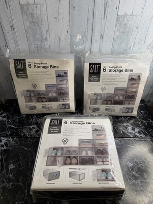Lot Of 3 SWING FRONT STORAGE BINS - CLEAR -Adjustable, Stackable, Modular System
