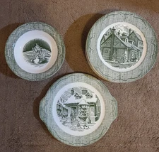 Set of Dishes: "The Old Curiosity Shop".  8-Plates, 4-Bowls, 1 Serving Plater