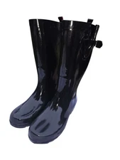 Women's Black Glossy Mid-Calf Rubber Rain Boots