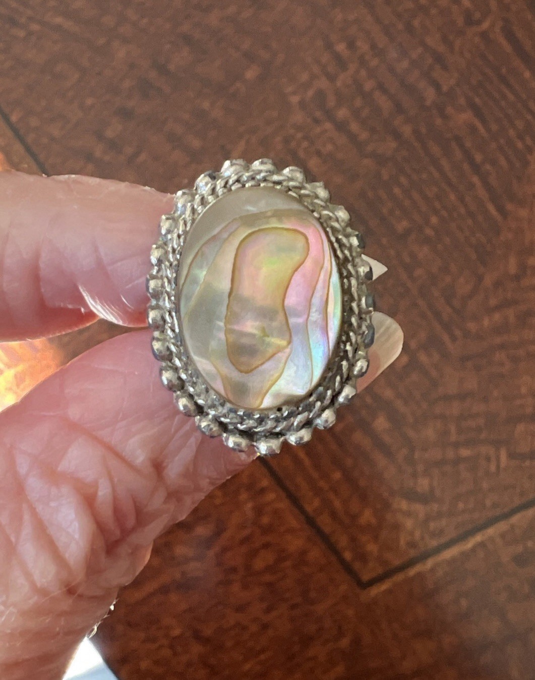 VTG Abalone Shell Dangle Earrings Adjustable Ring… - image 7