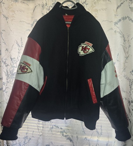 Vintage Kansas City Chiefs •Leather/Wool•Varsity Jacket/Coat *RARE*XL Jeff H?