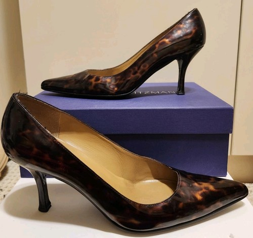 Stuart Weitzman Shiny Tortoise Shell Patent Leather Stiletto Pumps sz.9 Ret $445 - Picture 2 of 9
