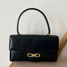 Vintage 80s Celine one-shoulder handbag, black with gold ribbon from JAPAN