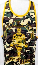 GOLD'S GYM Men's Weight Lifting Tank Top Gold/Camo USA Stringer Muscle T NEW *