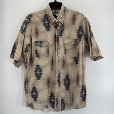Vintage Wrangler Aztec Pattern Cowboy Cut Regular Fit Long Tails Shirt Size 16.5