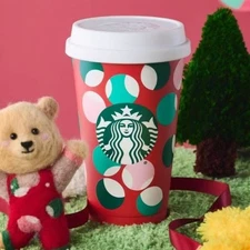 NEW Starbucks Christmas Winter 12.5oz Stainless Steel Cup w/Colorful Ball Gift