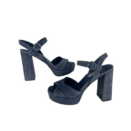 Prada Suede Crisscross Platform Sandals in Blue Size 40.5
