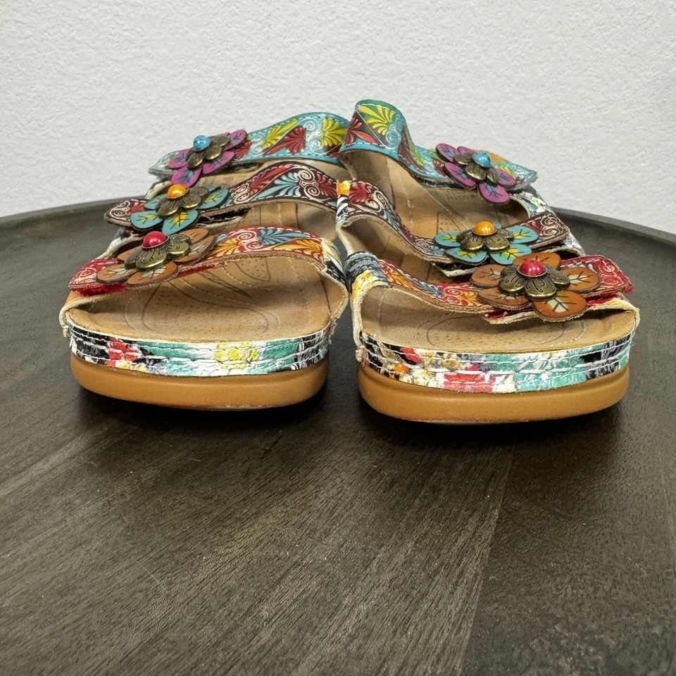 Spring Step L'Artiste Sandals Womens Size 7.5 Colorful Floral Slide Wedge Shoes - Image 3 of 4