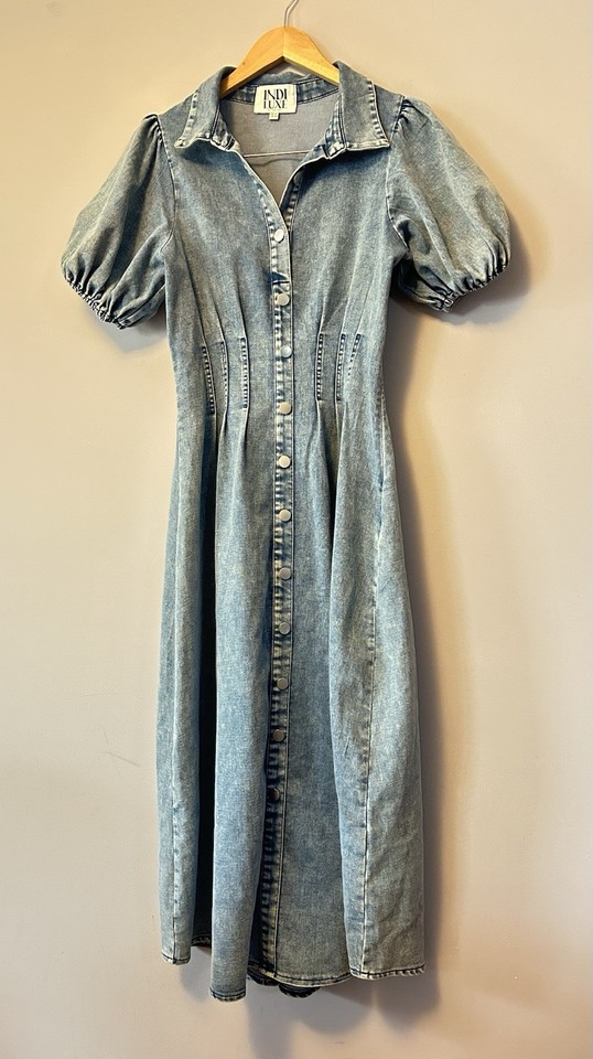 Indi Lux By Indikah Women’s Blue Denim Maxi Dress Size 6 Cotton Blend
