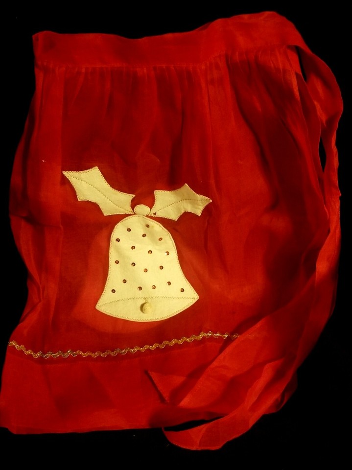 Absolutely Fabulous Vintage Handmade Red Christmas Apron w/ Felt Bells ...