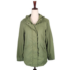 Eddie Bauer Women's Small Hooded Fleece Lined Jacket Green Full Zip with Snap