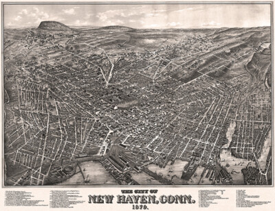 New Haven, Connecticut - 1879 - Aerial Bird's Eye View Map Poster