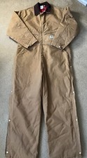 Carhartt Coveralls Mens 52R Brown Zip Snap Canvas Duck Heavyweight Insulated USA