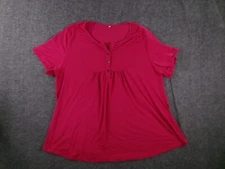 Top Women 20W Pink Causal Base Layer Capsule Everyday Flowy Pleated Henley