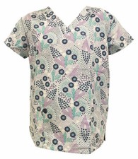 Serene Women's Fashion Medical Scrub Printed Tops Black Floral Mix Navy S