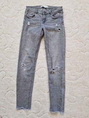 ZARA Trafaluc - Stretch Jeans Hose - Used Look mit Löcher Skinny - Gr. 36 - Grau
