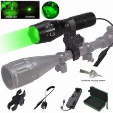 Hunting Green Light LED Flashlight Zoom 800Yards Torch Scope Mount Coyote Hog US