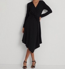 Ralph Lauren Women’s Dress Surplice Twist Front V-Neck Black Any Occasion NWT 8