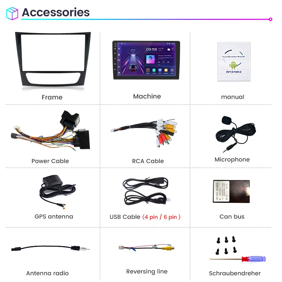 2+64G Android13 Carplay Car Stereo Radio GPS Nav DAB For Mercedes W211 2002-2007 Foto 3 de 4