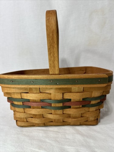 Longaberger Basket Medium with Handle 1990 Signed Green and Red 11x11x8 - Picture 3 of 9