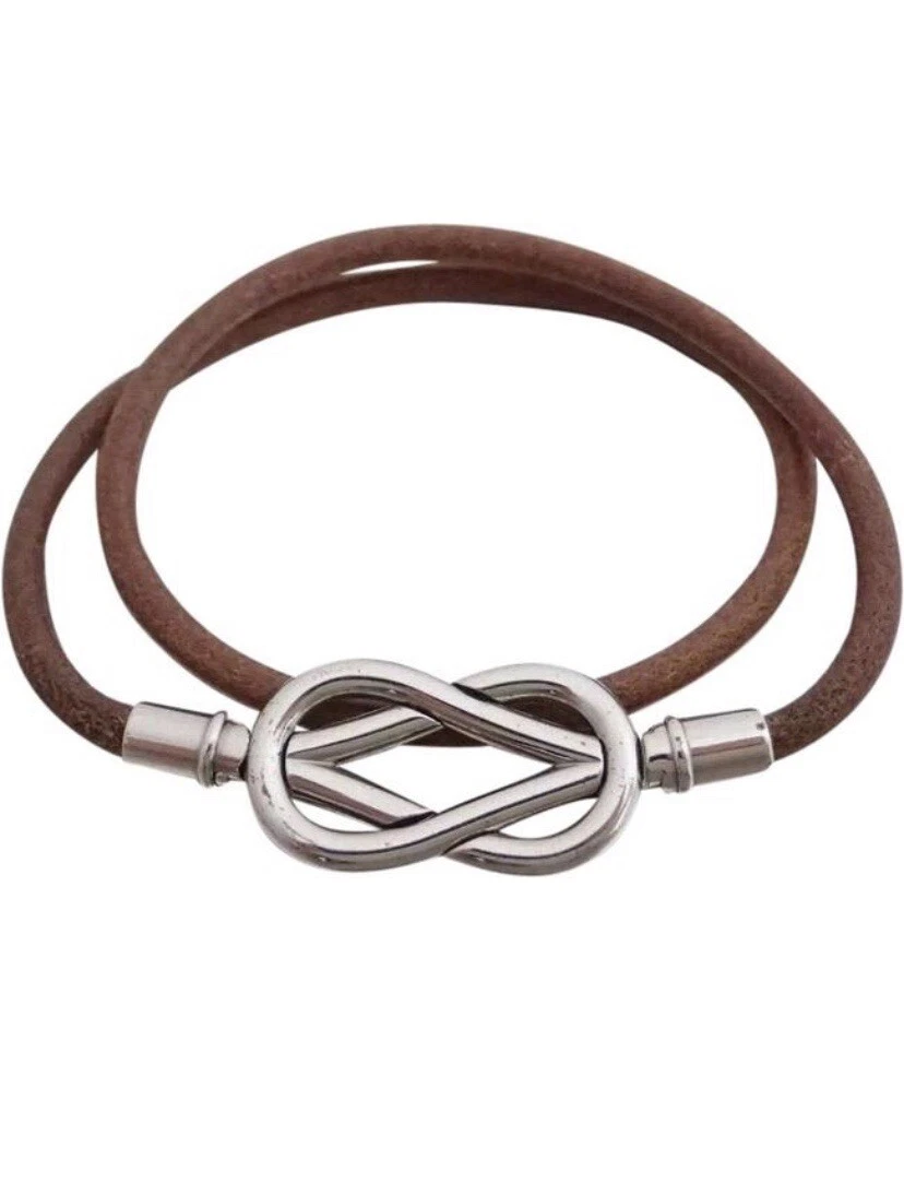Bracciale avvolgente autentico HERMÈS marrone pelle Atamé preamato