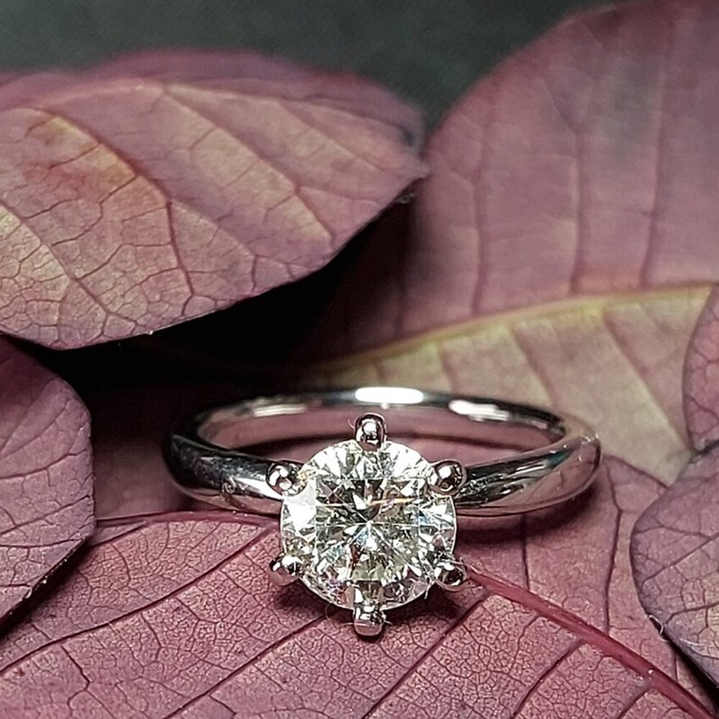 14k White Gold Diamond Ring IGI 1 Ct Round Cut Lab Created  Engagement 