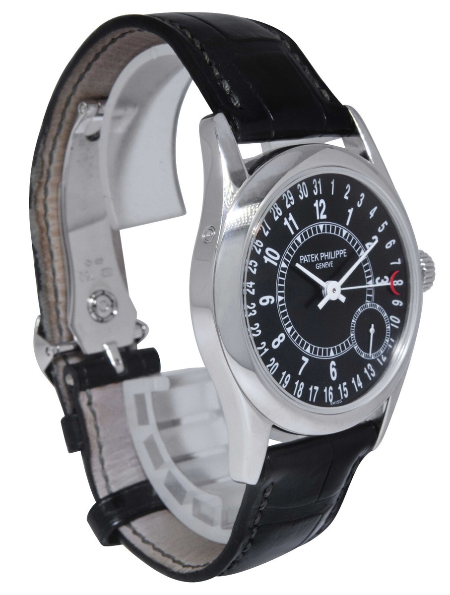 Patek Philippe Calatrava 6000 18k White Gold Black Dial Mens 37mm