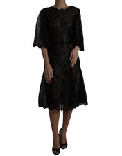 DOLCE & GABBANA Dress Black Floral Lace Sheer A-line Midi IT48/US14/XL 4430usd