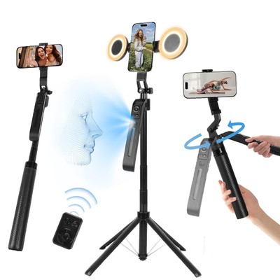 70.9'' Auto Face Tracking Tripod 360° Rotation with Stand & Light, Phone Cam