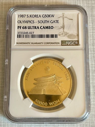 South Korea 1987 Olympics South Gate 50K Won Gold NGC PF68 ULTRA CAMEO Sku# 4865