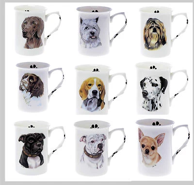 KIRSTY JAYNE CHINA Personalised WITH ANY NAME BONE CHINA BEAKER MUG CUP Choice of dog breeds (A-P)