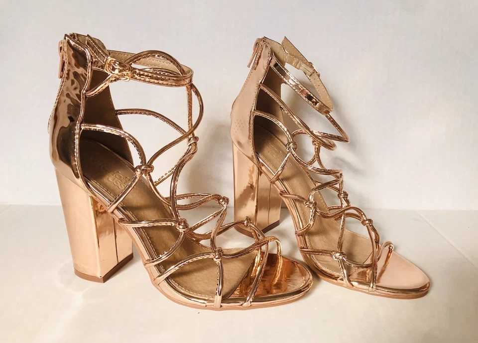 Charlotte Russe Copper Bronze Mirrored Strappy High Heel Sandals Women’s Size 7M - Image 3 of 4