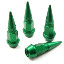 4 Green Aluminum Metal Spike Wheel/Tire Valve Stem Car-Truck Air Caps Covers