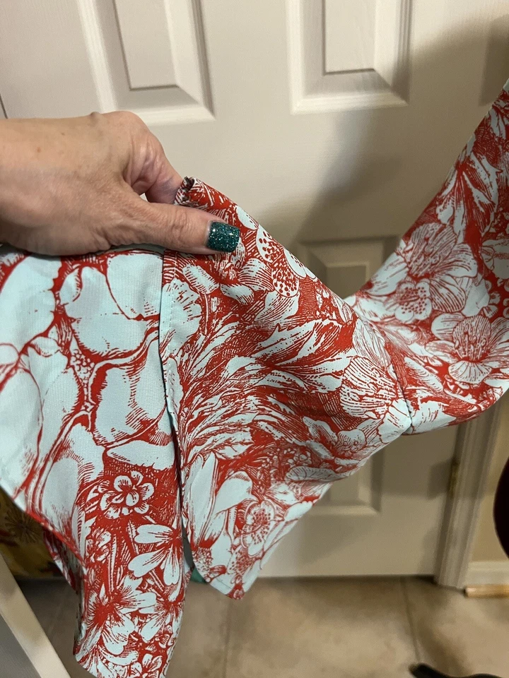 Top corto vintage Havana para mujer azul y rojo LS mangas con volantes talla M Foto 2 de 4