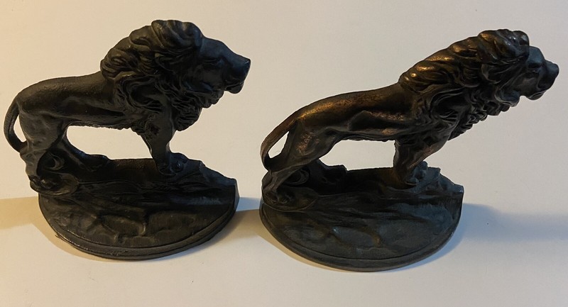 Vintage 1926 Gift House Inc NYC Brass Lion Bookends 