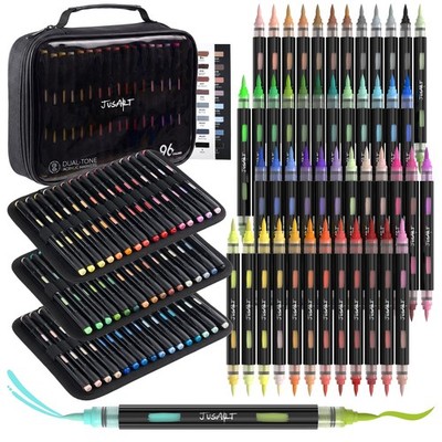 JusArt Acrylic Brush Markers, 96 Colors Tip Marker Set, 48...