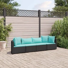  Patio Sofa Set Set of 4 Black PE Rattan Medium Adjustable Feet