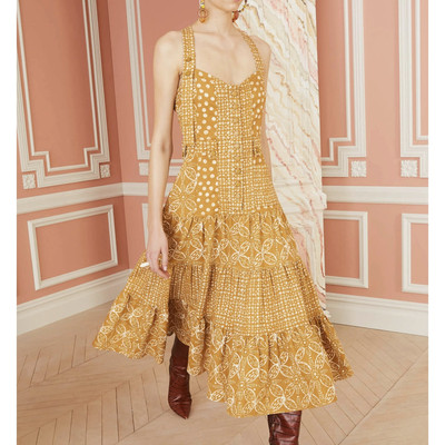 NWT Ulla Johnson Stevie Dress in Ochre Batik Print Mustard Yellow Midi Length 8