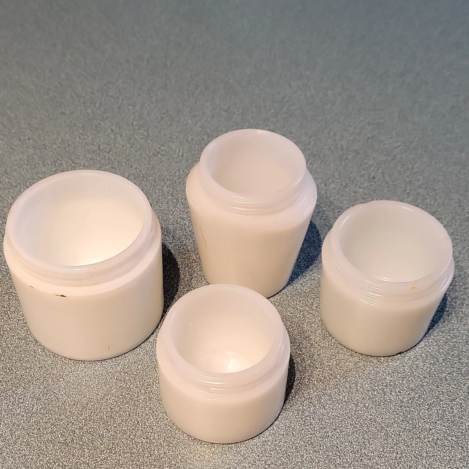 Set of 4 White Collectible Glass Jars Vintage Decorative Container