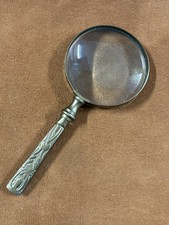 Vintage Brass Hand Held Magnifying Glass with Ornate Handle 9  