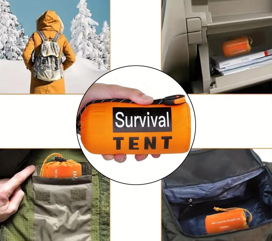 Orange Emergency Survival Tent - 2 Person Tube Tent with Survival