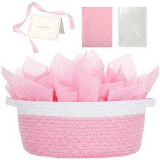 Pink Baby Gifts Woven Rope Basket Empty Toy Storage Decor 12x8x5 Inches