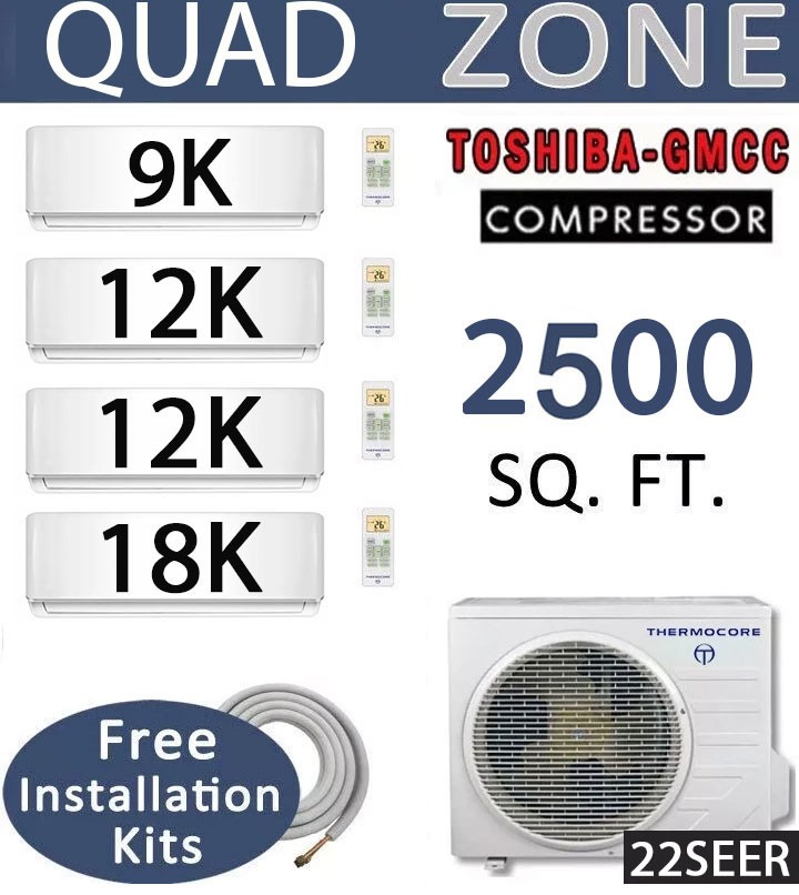 51000 BTU Quad Zone Mini Split Ductless Air Conditioner 9000