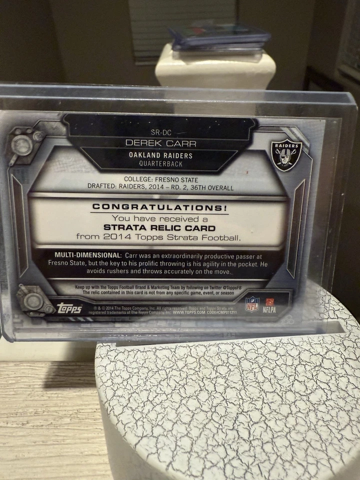 2014 Topps Strata - Relics Derek Carr #SR-DC (MEM, RC) 117/150 - Image 2 of 2