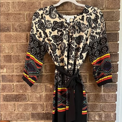 Diane Von Furstenberg Black and Cream Duenne paisley Dress 100% Silk Size 6 - Image 1 of 4